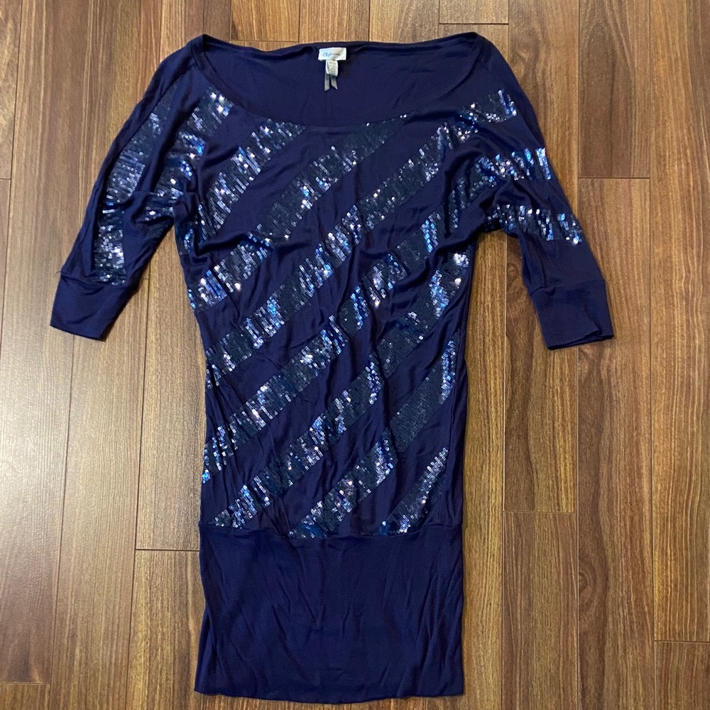 Dynamite Navy Sequin Long Sleeve Dress